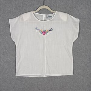 Vintage Joanna Top‎ Medium Embroidered Cottage Grandma Sheer USA 90s Festival